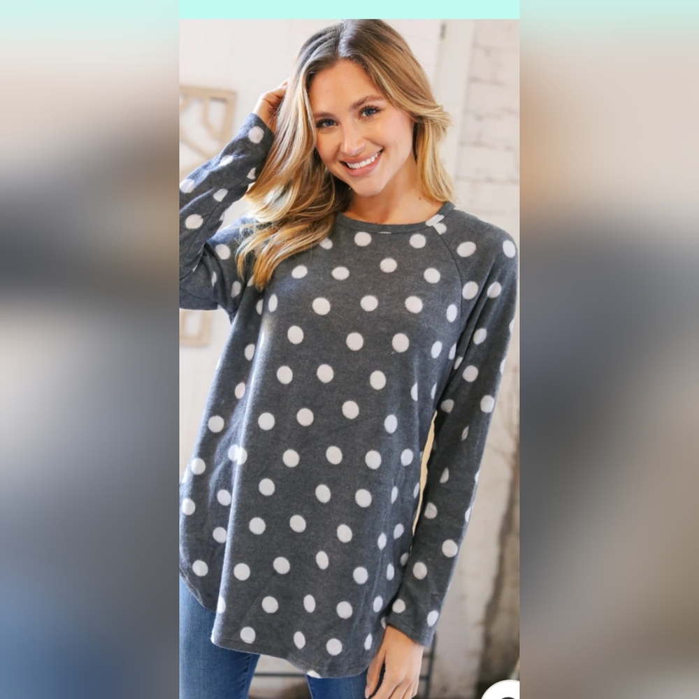 Charcoal Brushed Hacci Polkadot Top